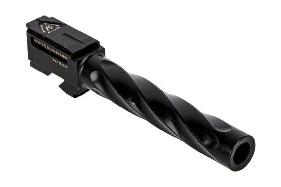 The Strike Industries Ark Glock 17 barrel features a spiral fluted design